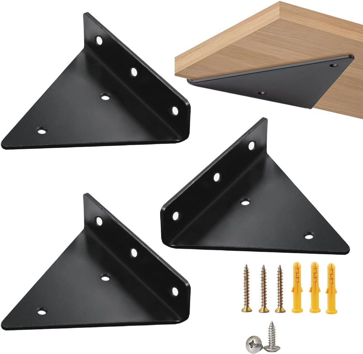 Onzichtbare Driehoekige Plankbeugels voor Wandmontage - Zwevende Plankbeugels, Zwart, 4 Stuks
