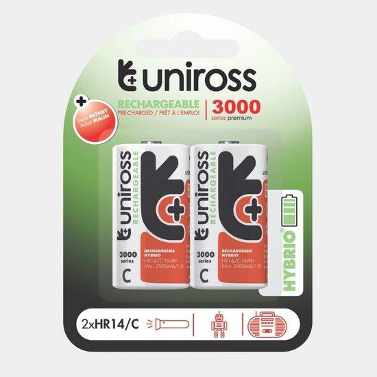 Uniross NiMH Hybrio C/HR14 1.2V 3000 mAh oplaadbare batterijen 2 stuks
