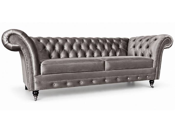 Xlmoebel 3-Sitzer Klassisches 3-Sitzer Sofa Chesterfield Samt Polstermöbel Grau Neu, 1 Teile
