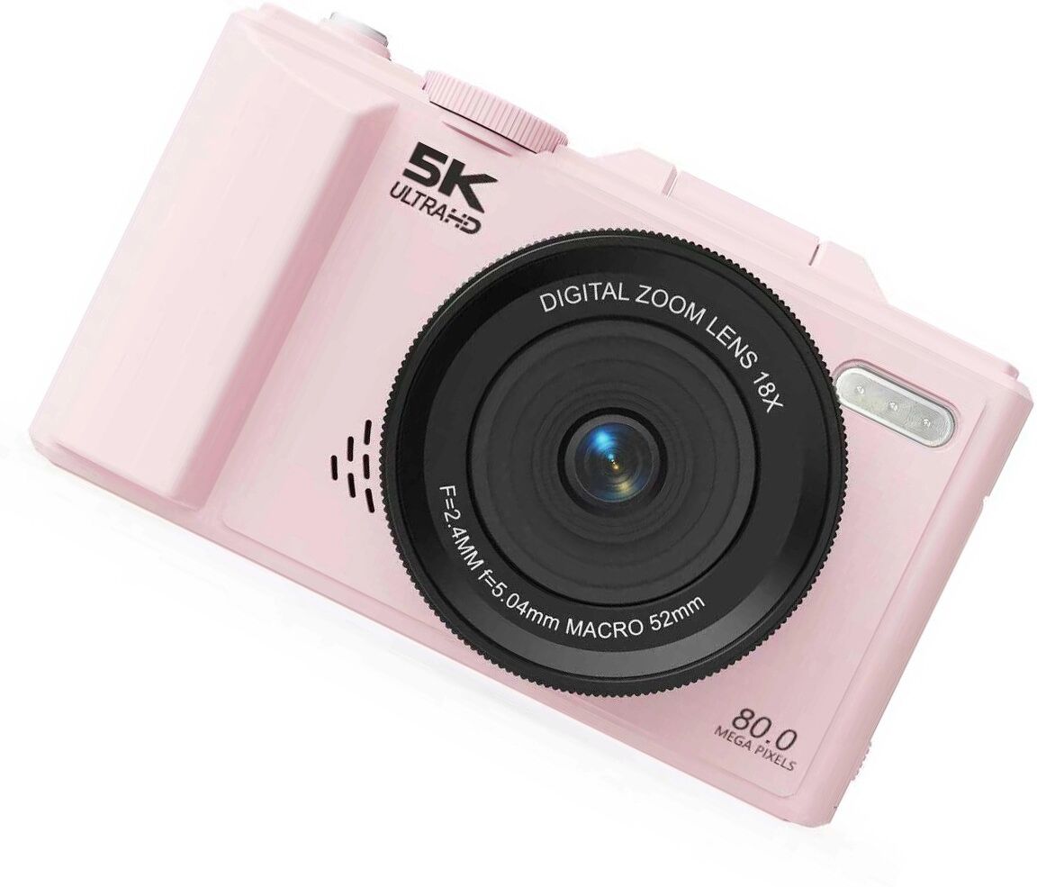 INF Retro Micro-Single Mirrorless Kamera mit 180° Klappdisplay, 75MP, 5K-Video, WiFi und AF-Autofokus Rosa