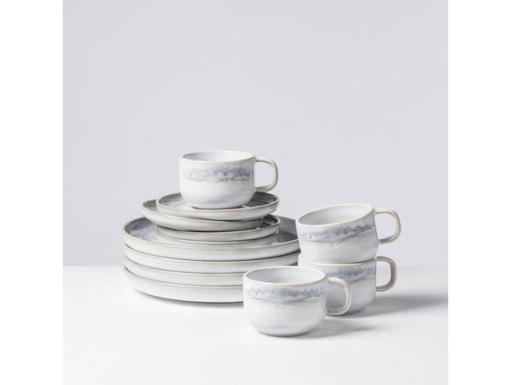 Gipfelstück Kaffeeservice Tiefer See, Weiß, Hellgrau, Keramik, 12-teilig, 220 ml,220 ml, Made in Europe, lebensmittelecht, Essen & Trinken, Geschirr, Geschirr-Sets, Kaffeeservice