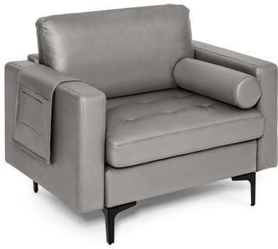 Costway Modern Single Sofa with Cushion Bolster and Side Storage Pocket