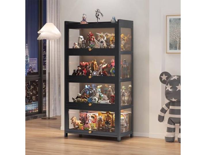 uofgcru Vitrine für Sammlerstücke, Holzvitrine, Acryl-Vitrine, multifunktionale staubdichte Acryl-Vitrine, durchsichtige Vitrine für Wohnzimmer und Büro mehrere Größen-Black(70×32×140cm)