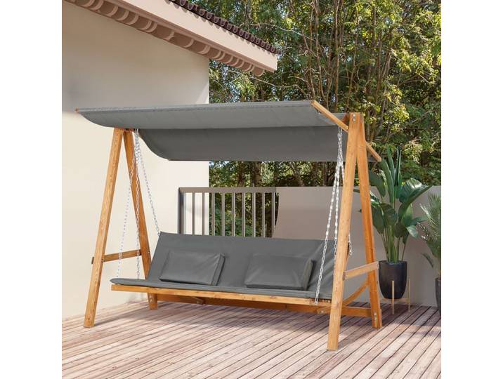 Balançoire de jardin - 3 places - Mélèze - Toit pare-soleil réglable - Transformable en lit