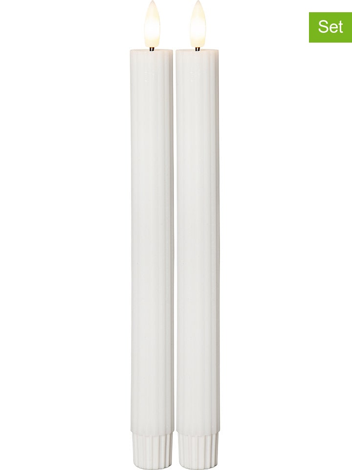 STAR Trading 2er-Set: LED-Wachskerze "Flamme Stripe" in Weiß - (H)25 cm - onesize