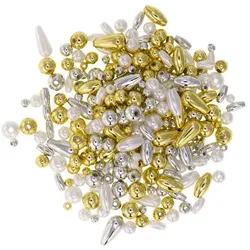 Perlenmischung, weiß-silber-gold, 4–12 mm, 80 g