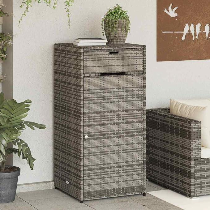 Gartenschrank Grau Poly Rattan 55x55x111 cm wetterfester Outdoor Schrank mit Stauraum für Garten, Terrasse, Balkon, Pool und Gartenbedarf