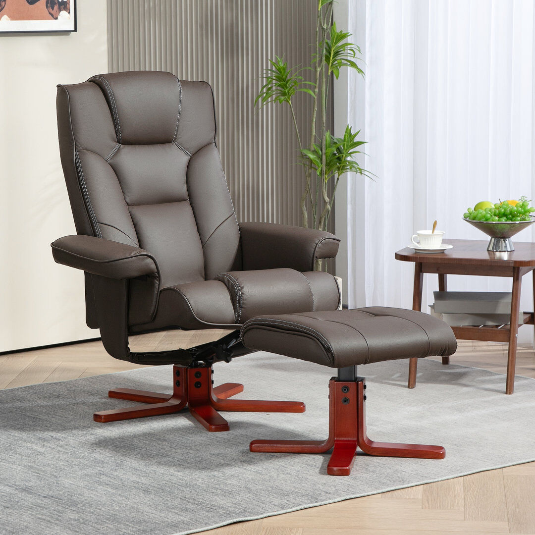 Marlow Home Co. HOMCOM Reclining Armchair with Footstool and Adjustable Backrest Brown 104cm H X 84cm W X 84cm D