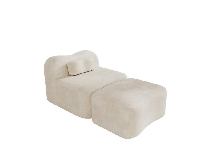 Flora Grace Sofa in Beige aus Samt mit Ottomane und rahmenloser Konstruktion, 167x70x96 cm, Wohnzimmer, Sofas & Couches, Sofas