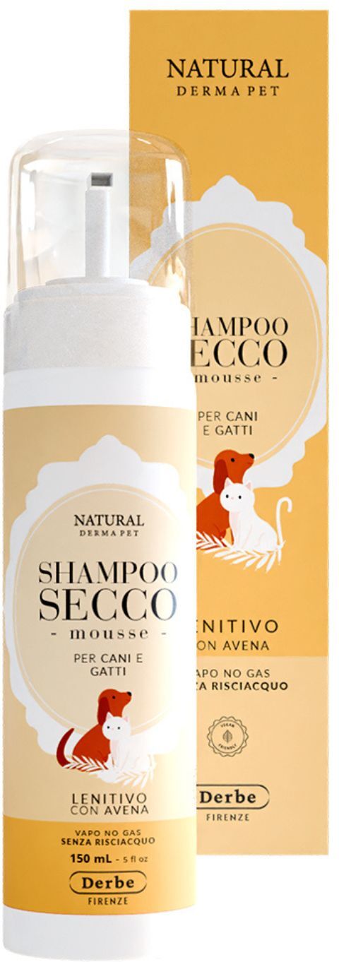 Derbe Natural Derma Pet by Shampoo Secco per Cani e Gatti Mousse Lenitivo 150 ml Natural Derma Pet