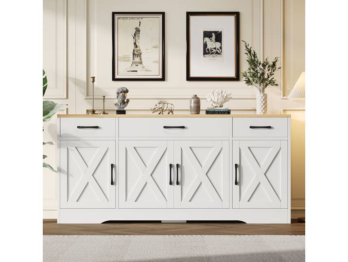 KOMHTOM buffet blanc moderne armoire en bois multifonction salon salle à manger armoire avec décoration