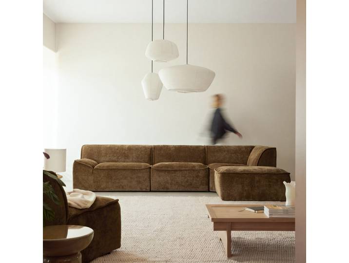 Quinto - Ecksofa rechts aus Stoff in Camel, 4-5 Sitzplätze - Hellbraun
