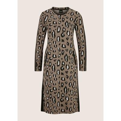 Midikleid MADELEINE "Kleid Jacquardkleid mit Leo-Muster & Strass", Damen, Gr. 34, dunkeltaupe, multicolor, Modern, slim fit, Rundhals, Kleider Midikleid