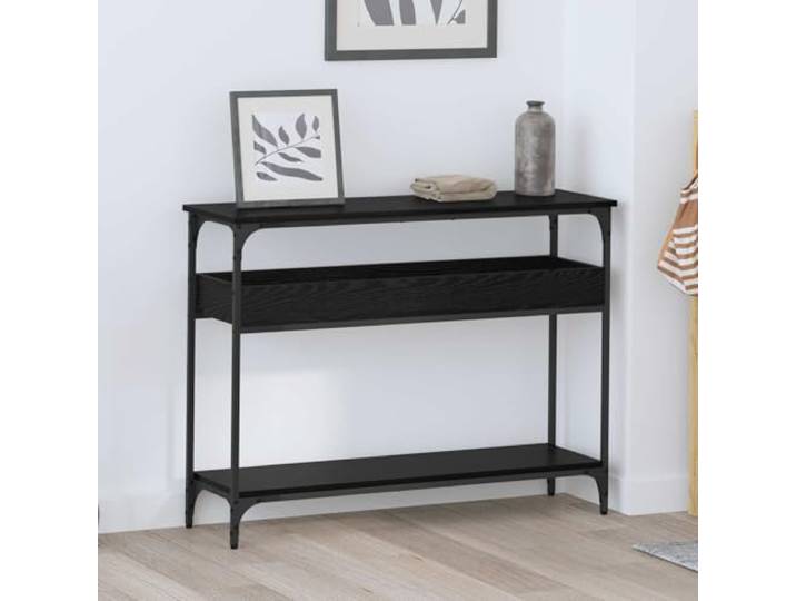 IBUQDDV Konsolentisch Schwarz Eichen-Optik 100x29x75 cm Holzwerkstoff Stahl Industrieller Look, freistehendes Regal, verstellbare Füße, pflegeleichte Oberfläche, stabiler Stahlrahmen