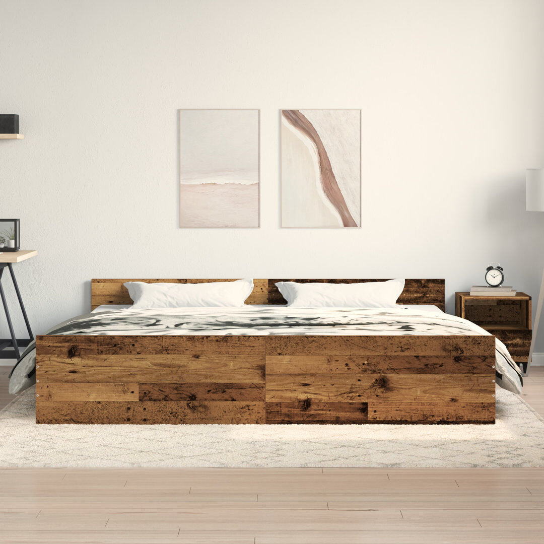 Alpen Home Bed Frame Set Of 2 Solid Oak Wood 200 X 200 Cm Old wood 50cm H X 203cm W X 203cm L