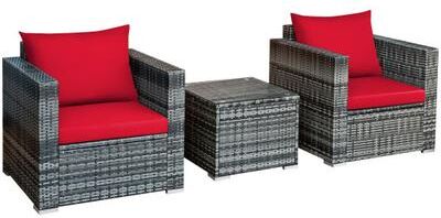 Costway 3 Pcs Patio Rattan Furniture Bistro Sofa Set with Cushioned-Red
