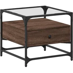vidaXL Couchtisch mit Glasplatte Braun Eichen-Optik 50x50x45 cm Stahl