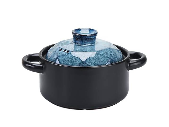 Keramiktopf mit Deckel, Auflaufform mit sicherem Deckel und Doppelgriffen for Gas(Blue,1.5L)