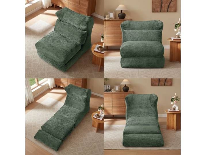 Chauffeuse Design Moderne - Fauteuil Convertible en Chaise Longue pour Salon et Chambre - Vert