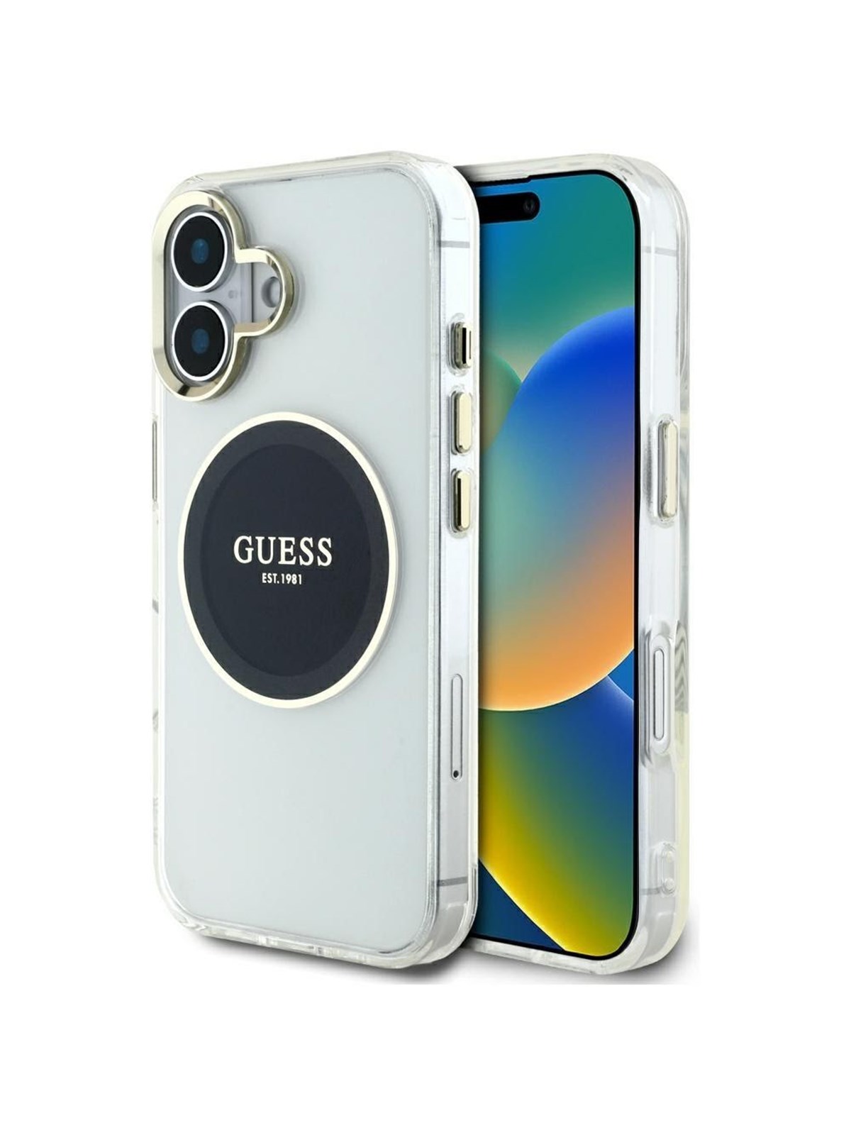 GUESS IML Metal Colored Circle Classic Logo MagSafe case for iPhone 16 - black