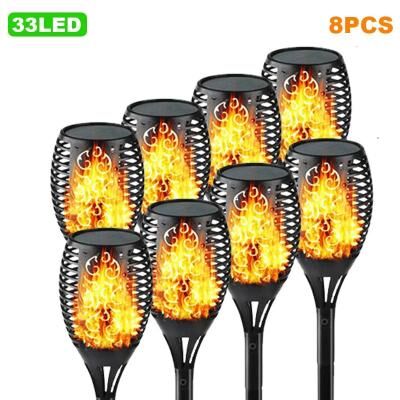 Uplift Picks Solar Flickering Flame Torch Lights For Garden Pathway Outdoor Ambiance Decor 8 Pcs (33 Led)
