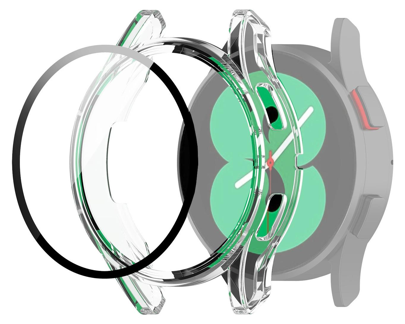 Wigento Smart Case en Hard Glas voor Samsung Galaxy Watch 4 44mm - Transparant