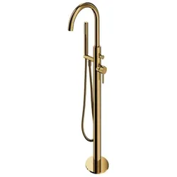 Omnires, Duscharmatur + Badewannenarmatur, Y freistehende goldene Wannen- und Duscharmatur