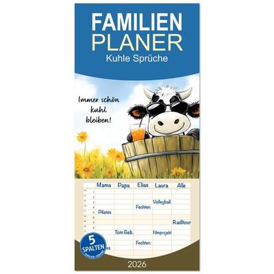 Familienplaner 2026 - Kuhle Sprüche mit 5 Spalten (Wandkalender, 21 x 45 cm) CALVENDO