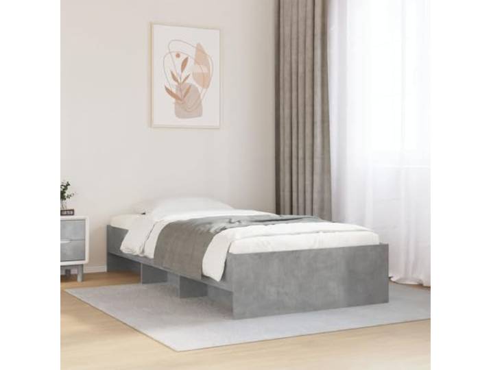 RJPLMFV Bettgestell, 100 x 200 cm, Betongrau, Holz Ohne Matratze, Lattenrost inklusive, Staufächer, glatte feuchtigkeitsbeständige Oberfläche