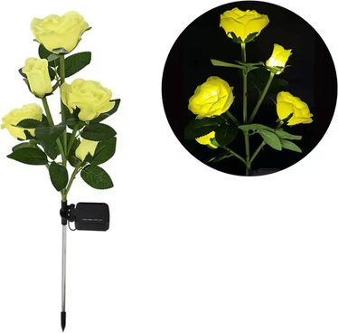 Inspire Curations 5 Head Solar Rose Garden Light Waterproof LED Flower Stake Lamp yellow