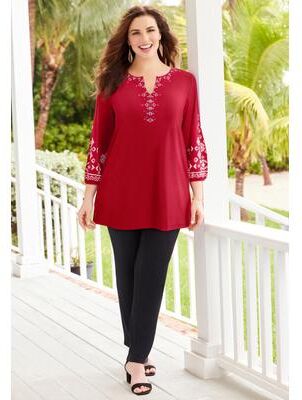 Plus Size Women's AnyWear Kurta Top by Catherines in Classic Red (Size 4X)