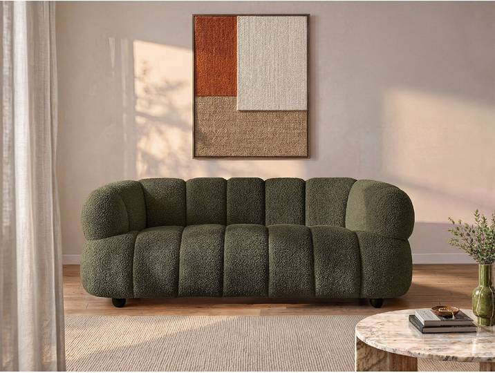 Sofa 2-Sitzer aus Bouclé-Stoff in Grün COLIANI