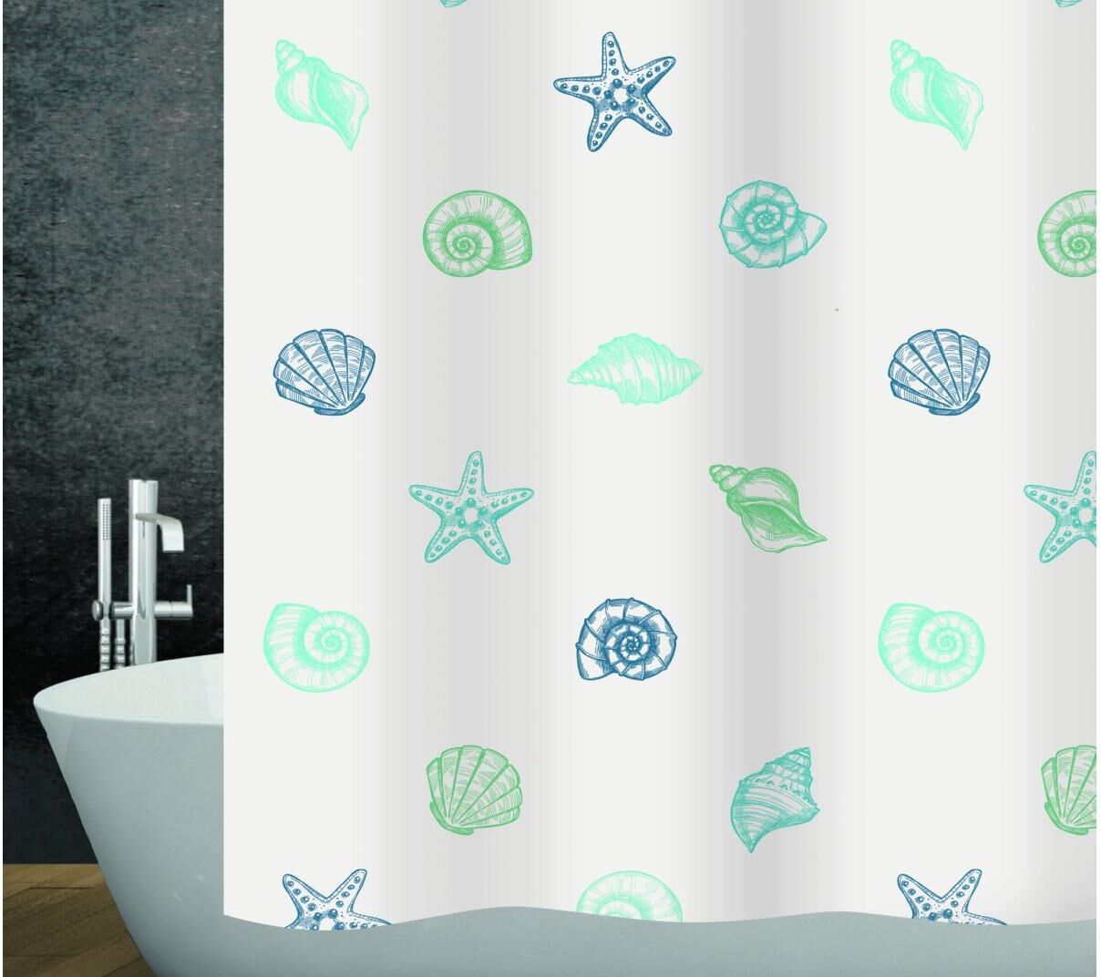 Duschvorhang DIAQUA "Mare 240 x 180 cm", bunt (blau, weiß), B:240cm H:180cm, Kunststoff, Polyester, Duschvorhänge, Duschvorhang blau, weiß B/H: 240cm x 180cm