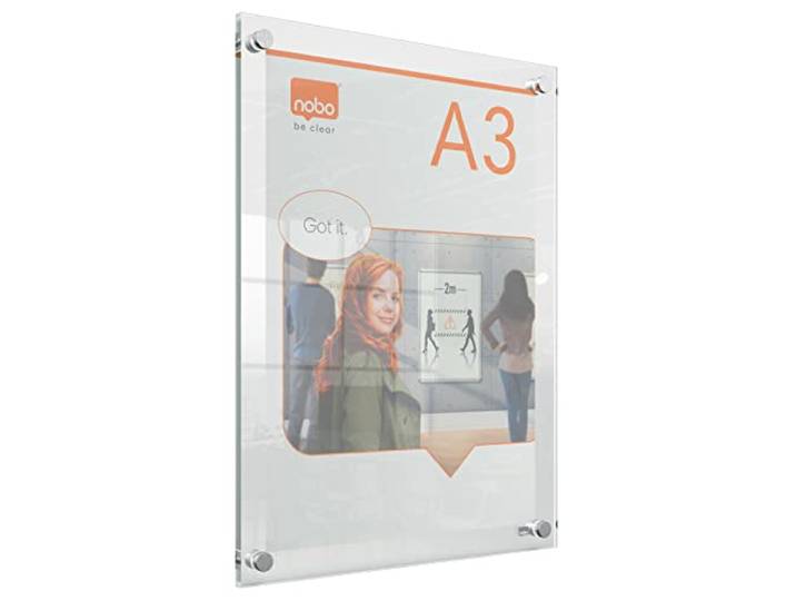 Nobo - Porte-Affiche A3 Mural en Acrylique\, Sans Cadre\, Fixation par les Coins\, Portrait / Paysage\, Premium Plus\, Transparent\, 1915590