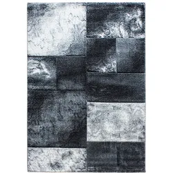 Carpetsale24 Teppich Läufer 80x300 cm – Kurzflor Konturenschnitt in Grau Weiß – Kariertes Design, für Flur, Küche, Wohnzimmer