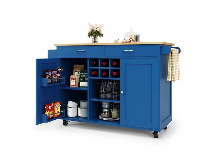 Odikalo Kücheninsel Küchenschrank Buffetschrank Speisewagen Esstisch Speicherraum Blau