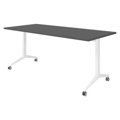 bümö Seminartisch klappbar fahrbar 180x80 cm graphit, Gestell weiß - Klapptisch staffelbar, mit vier Doppelrollen Büro Schulungstisch