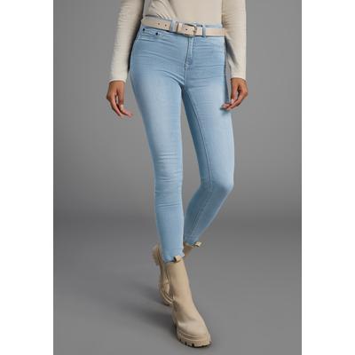Skinny-fit-Jeans ARIZONA "Ultra Stretch", Damen, Gr. 44, N-Gr, blau (bleached), Denim/Jeans, Obermaterial: 63% Baumwolle, 32% Polyester, 5% Elasthan, skinny fit lang, Jeans, skinny-fit, betonte Taille, shaping-Effekt, high Waist