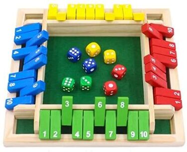 JoyToys Wooden Dice Board Game For 4 Players Shut The Box Family Game With Flaps & Dices   Fun Interaction & Entertainment multicolor