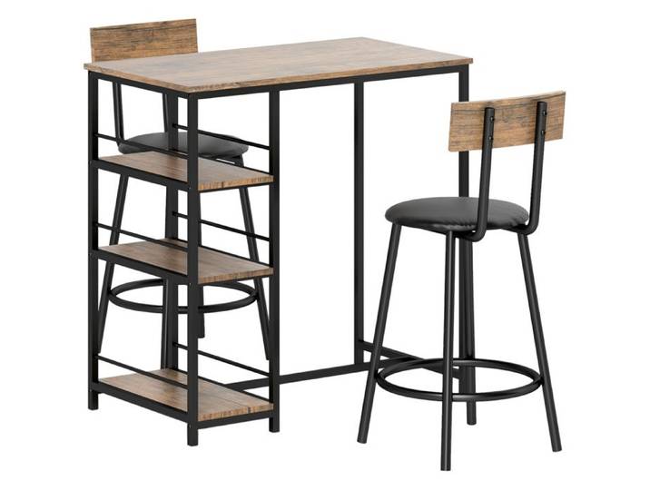 table de bar avec tabouret de bar set de 3 pièces. Ensemble de table de bar avec table de cuisine 3 étagères 2 chaises de bar