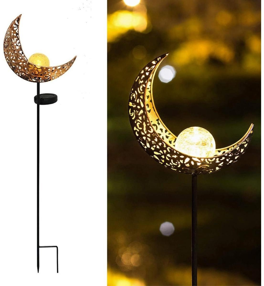 GELLDG Solar Tuinverlichting Maan Lamp met grondspies, Brons, Metaal