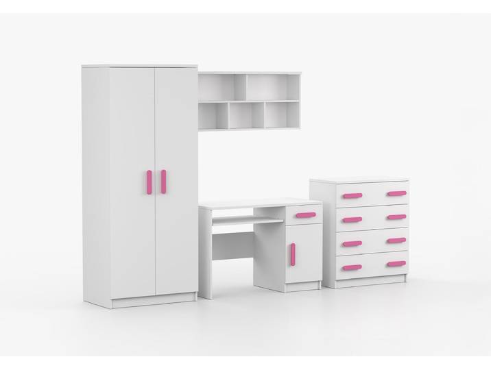 Kinderzimmer Komplett - Set JONAS I 02 (4-teilig) Weiß Weiß Rosa
