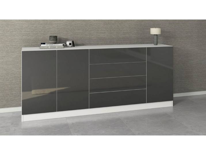 borchardt Möbel Sideboard Vaasa, Kommode mit 3 Türen und 4 Schubkästen auf Kugelführungen, Breite 190 cm