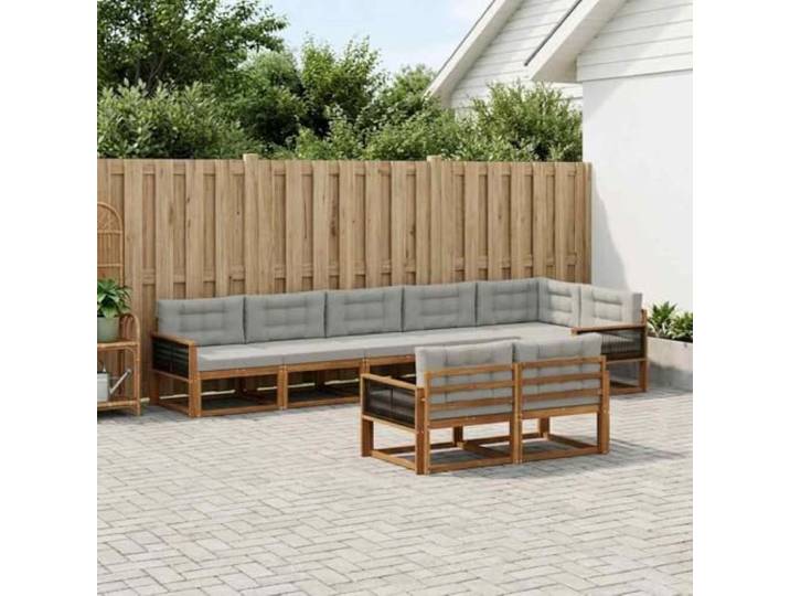 RJPLMFV Modulares Sofa für den Außenbereich, 8-teilig, Akazienholz, massiv Wetterfest, bequeme Rückenlehne, funktionale Armlehnen, für Terrasse, Garten, Pool