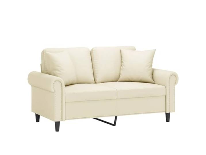 KTHLBRH 2-Sitzer-Sofa mit Kissen, Creme, 120 cm, aus Kunstleder Gestell aus robustem Metall, Füllung aus Schaumstoff, leicht zu reinigen, 2 Kissen im Lieferumfang enthalten
