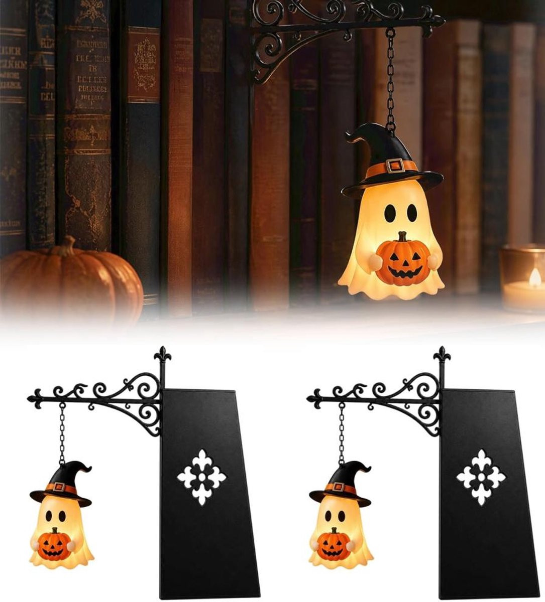 Set van 2 decoratieve metalen boekensteunen in spookvorm voor Halloween en gothic decoratie