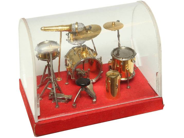 Dekofigur AMBIENTE HAUS Schlagzeug 14cm , gold (goldfarben, silberfarben), B:14cm H:12cm T:10cm, Metall, Dekofiguren, Dekofigur
