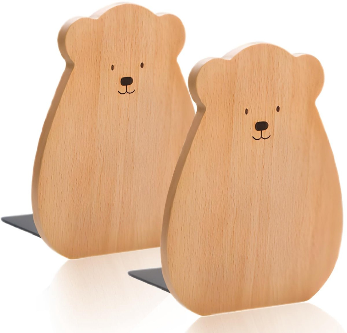 Dailygoods Boekensteunen - 1 paar houten boekensteunen met kleine beer - B/D/H: 15 x 12 x 10,5 cm