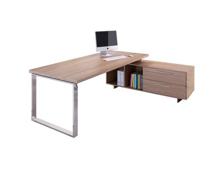 Bureau de direction Flore avec retour suspendu - L.225 x P.170 cm - Plateau Noyer - Pieds cadres
