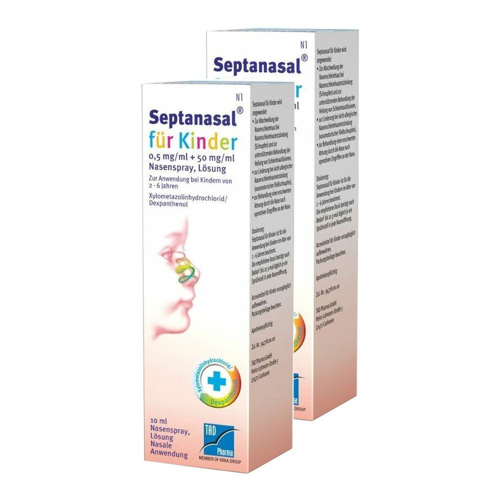 2x Septanasal für Kinder 0,5 mg/ml + 50 Nasens. 2x10 ml Nasenspray